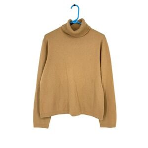 Lord & Taylor Camel Tan 100% Cashmere Turtleneck Sweater XL Two Ply Knit Womens